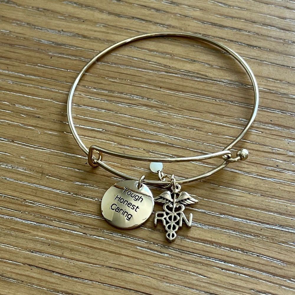 Gold RN Charm Bangle Bracelet